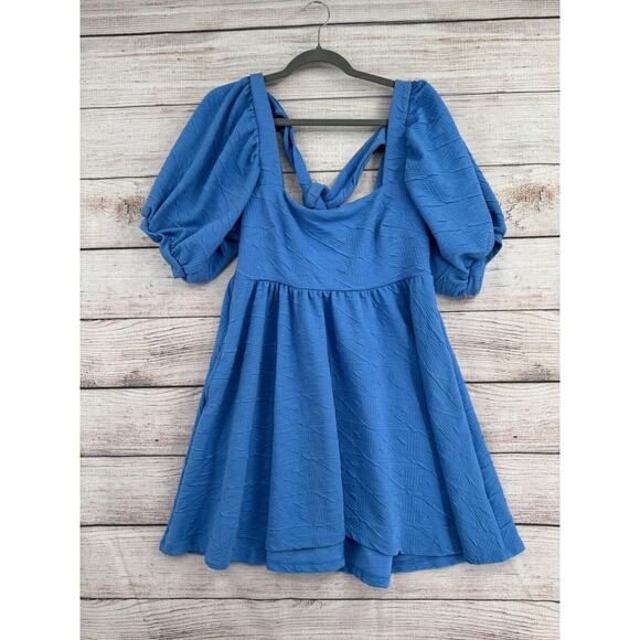 Free People December Mini Bow Dress Women's Size Medium Sky Blue - Picture 1 of 13